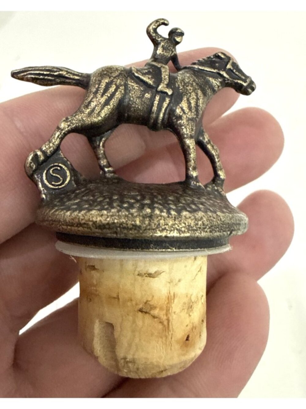 Blanton’s Bourbon Whiskey Cork Bottle Stopper w/Race Horse & Jockey Letter “S”